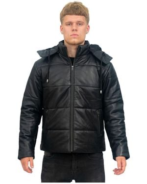 Infinity Leather Puffer Bomber Jacket-Augsburg - Black