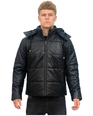Infinity Leather Puffer Bomber Jacket-Augsburg - Black