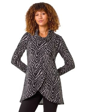 Roman Animal Print Cowl Neck Tunic Top - Grey