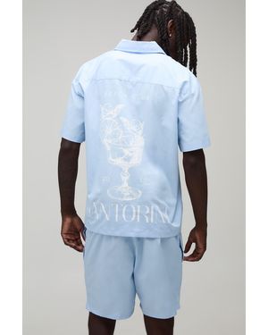 BoohooMAN Regular Fit Short Sleeve Santorini Shirt And Relaxed Set - Blue