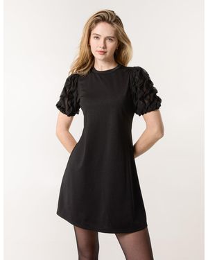 Blue Vanilla Textured Sleeve Mini Dress - Black