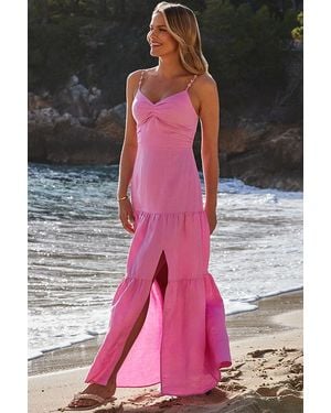 Sosandar Linen Rich Tiered Hem Maxi Dress - Pink