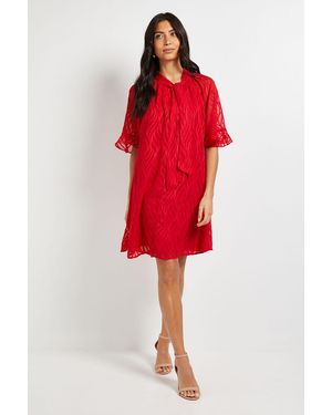 Wallis Burn Out Cape Sleeve Shift Dress - Red