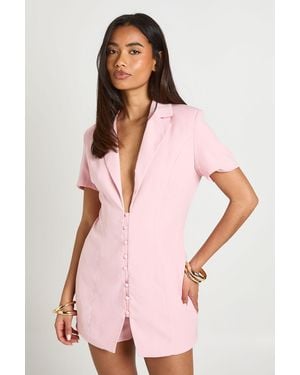Boohoo Tailored Button Through Skort Playsuit - Pink