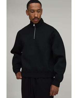 BoohooMAN Oversized Boxy 1/4 Zip Funnel Neck Scuba Sweatshirt - Black