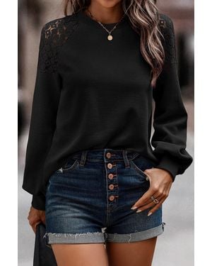Everyday the Label Lace Long Sleeve Textured Pullover - Black