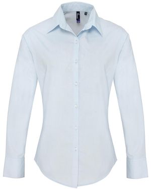 PREMIER Ladies Supreme Poplin Long-Sleeved Formal Shirt (Light) - Blue