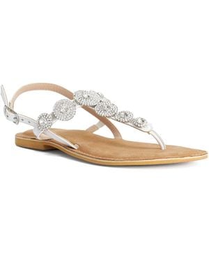 Dune Liana Diamante Embellished Toe Post Flat Sandals - Natural