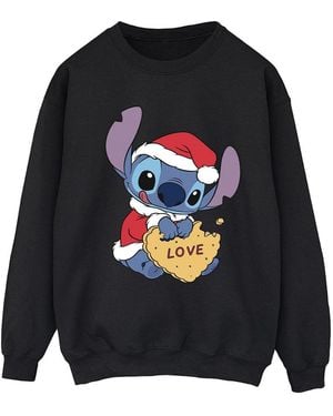 Disney Ladies Lilo And Stitch Christmas Love Biscuit Sweatshirt - Blue