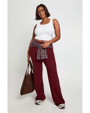 Boohoo Plus Premium Rib Knit Wide Leg Trouser - Red