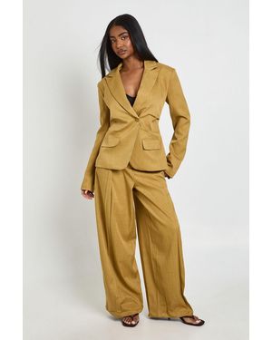 Boohoo High Waist Pleat Front Wide Leg Trousers - Metallic
