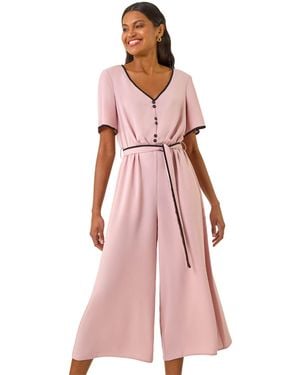 Roman Tie Waist Wide Leg Jumpsuit - Pink