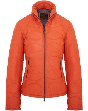 Infinity Leather Puffer Quilted Bomber Jacket - Orange
