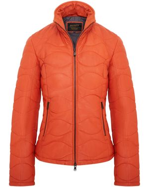 Infinity Leather Puffer Quilted Bomber Jacket - Orange