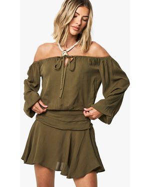 Boohoo Cheesecloth Bardot Beach Top - Green