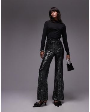 & Other Stories All Over Sequin Flare Trousers With Fringe Hem Detail - Grey
