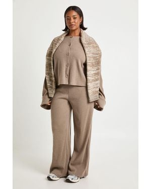 Boohoo Plus Brushed Rib Wide Leg Trousers - Natural
