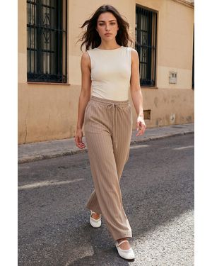 Roman Petite Stripe Wide Leg Stretch Trouser - Grey