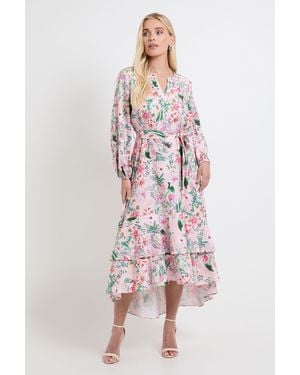 Wallis Petite Floral Print Button Midi Shirt Dress - Pink