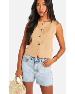 Boohoo Slash Neck Mock Horn Fitted Waistcoat - Blue