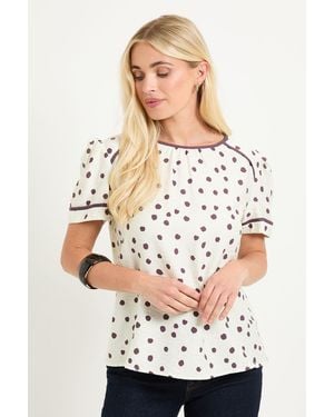 Wallis Petite Polka Dot Contrast Short Sleeve Top - Natural