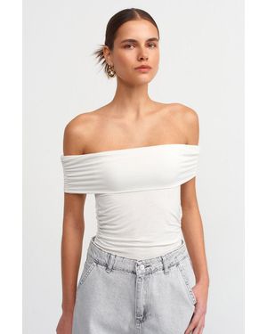 Hiccup Off Shoulder Ruched Bodycon Top - White