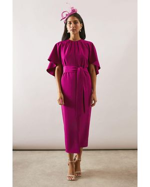 Wallis Woven Cape Belted Pencil Dress - Pink
