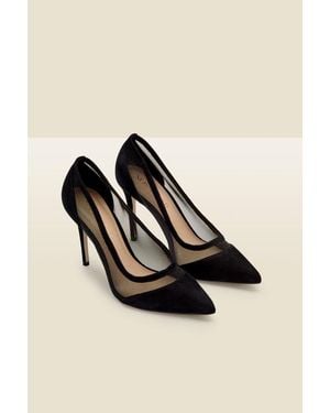 Sosandar Maya Suede Stiletto Court Shoe With Mesh Detail - White