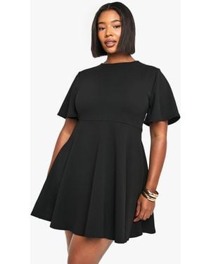 Boohoo Plus Pleated Angel Sleeve Skater Dress - Black