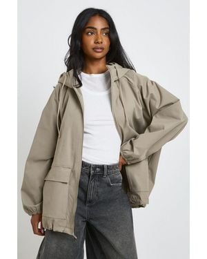 Boohoo Hooded Utility Pocket Mac - Natural