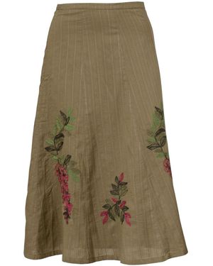 Laura Ashley Floral Midi Embroidered Skirt - Green