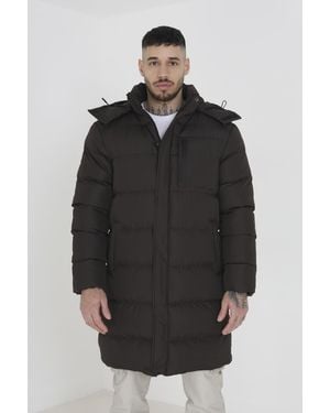 Brave Soul Longline Hooded Padded Puffer Jacket - Black