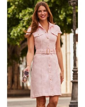 Sosandar Soft Belted Denim Dress - Pink