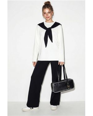 Bianco Lucci Two-Piece Knit Coord With Wide-Leg Trousers - White