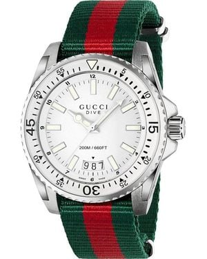 Gucci Ya136207 Dive Watch With Dial And Textile Band - Multicolour