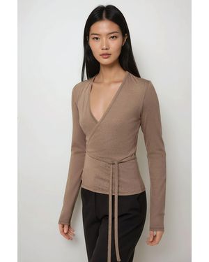 Hiccup Soft Touch Knitted V-Neck Long Sleeve Viscose Blouse - Multicolour
