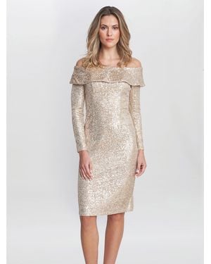 Gina Bacconi Anthea Off The Shoulder Sequin Dress - Natural