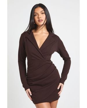 Boohoo Wrap Long Sleeve Blazer Dress - Brown
