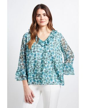 Wallis Floral Ruffle Detail Ladder Trim Blouse - Blue