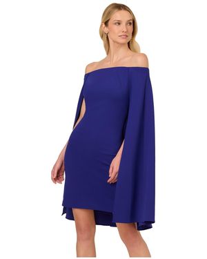 Adrianna Papell Off Shoulder Cape Dress - Blue