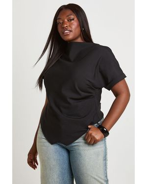Boohoo Plus Rouched Asymetric Top - Black