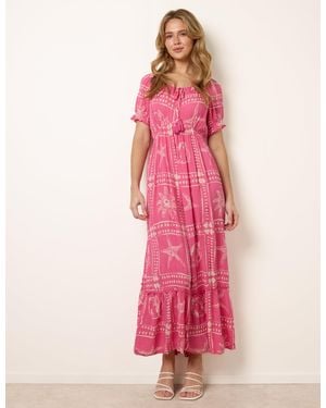 Blue Vanilla Starfish Print Tie Front Maxi Dress - Pink