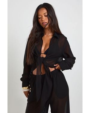 Boohoo Chiffon Tie Front Shirt - Black