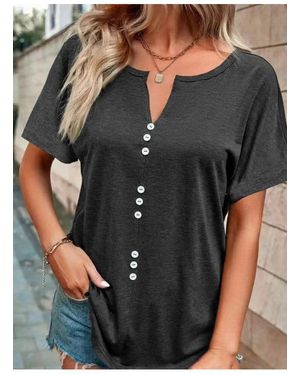 Everyday the Label Full Size Notched Short Sleeve T-Shirt Plus - Black