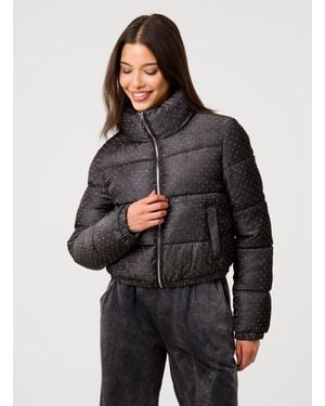 Pink Vanilla Diamante Cropped Puffer - Black