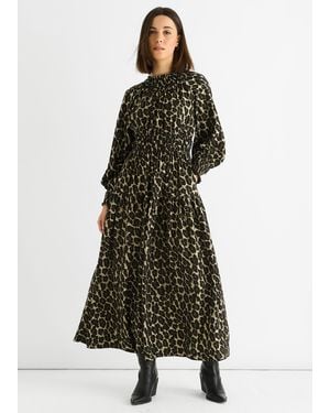 Gini London Animal Print Shirred High Neck Maxi Dress - Green