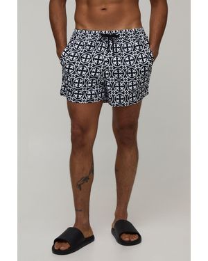 BoohooMAN Abstract Printed Short Length Swim - Black