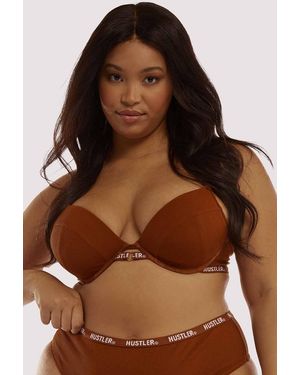 Hustler Branded Ribbed Bra - Brown