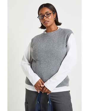 Boohoo Plus Knitted Crew Neck Vest - Grey