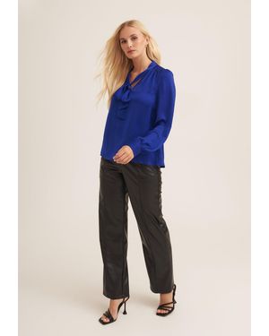 Gini London Royal Tie Neck Long Sleeve Top - Blue